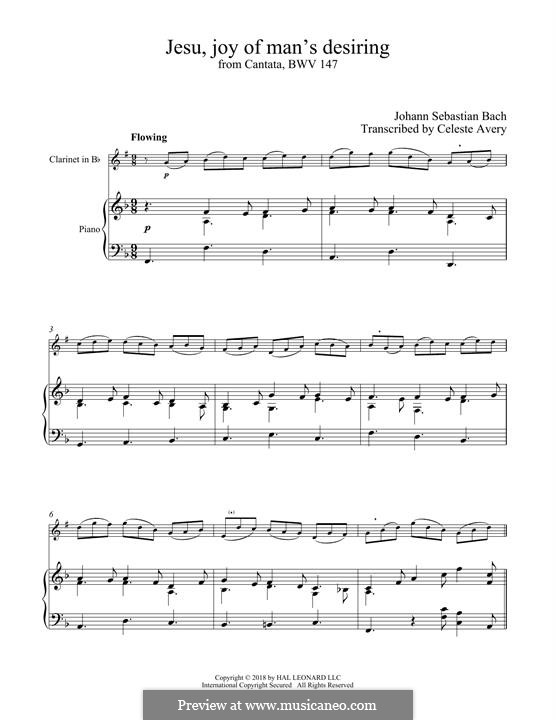 Jesu, Joy of Man's Desiring (Printable Scores): For clarinet and piano by Johann Sebastian Bach