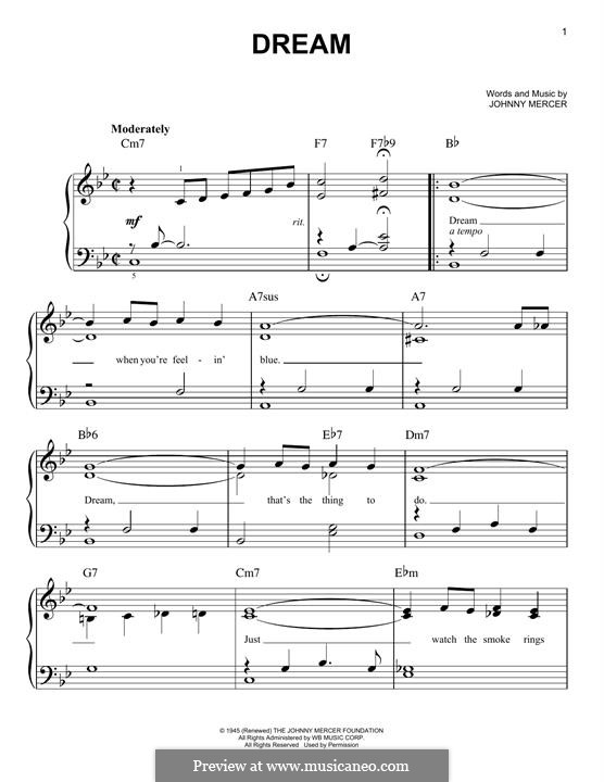 Dream (Frank Sinatra): For piano by Johnny Mercer