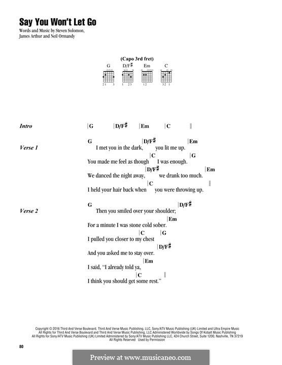 Say You Won't Let Go: Lyrics and chords by James Arthur, Neil Ormandy, Steven Solovan