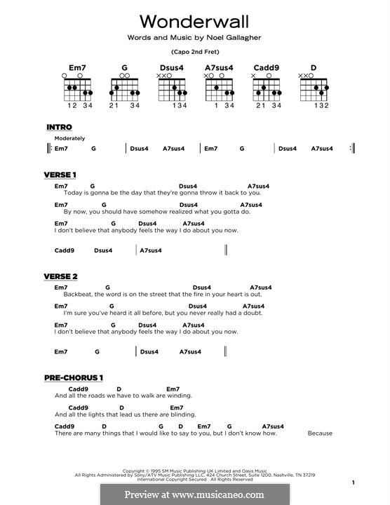 Wonderwall (Oasis): Lyrics and chords by Noel Gallagher