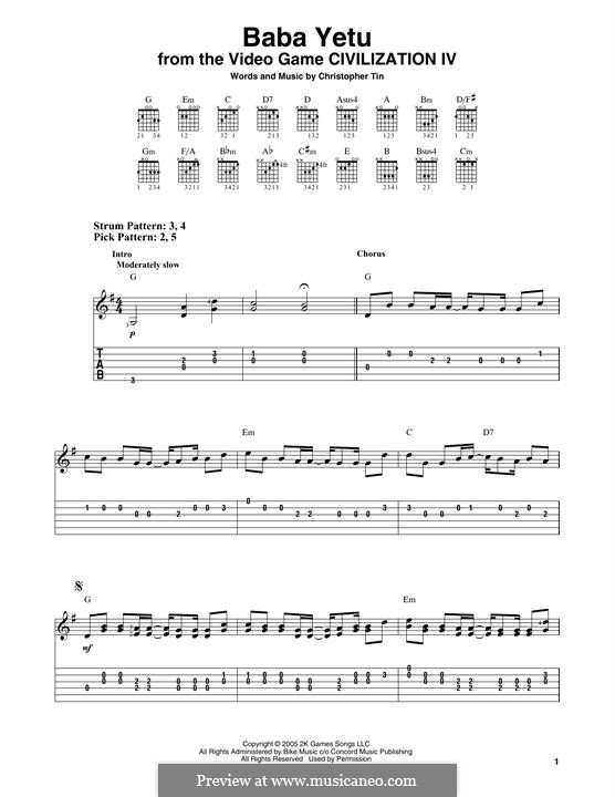 Baba Yetu (from Civilization IV): For guitar by Christopher Tin