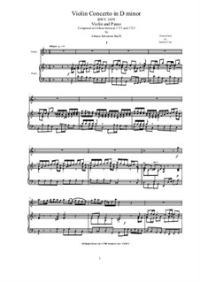 Concerto for Oboe and Orchestra in D Minor, BWV 1059: Version for violin and piano by Johann Sebastian Bach