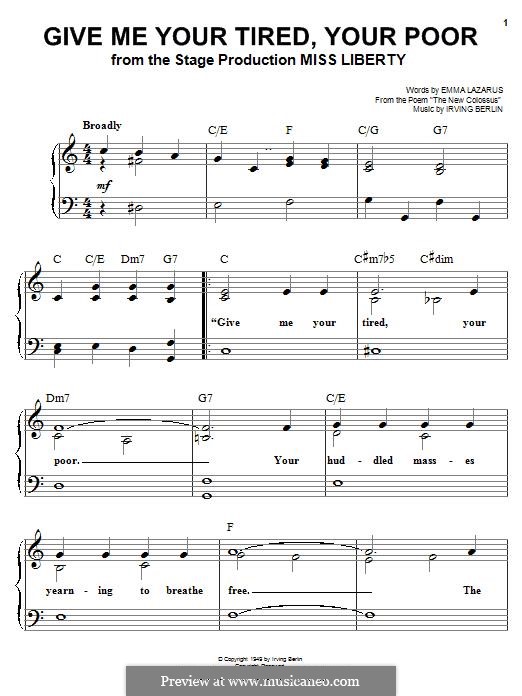 Give me your tired your poor by i berlin sheet music on musicaneo