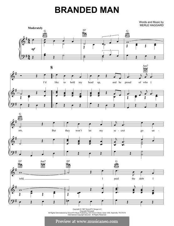 Branded Man: For voice and piano (or guitar) by Merle Haggard