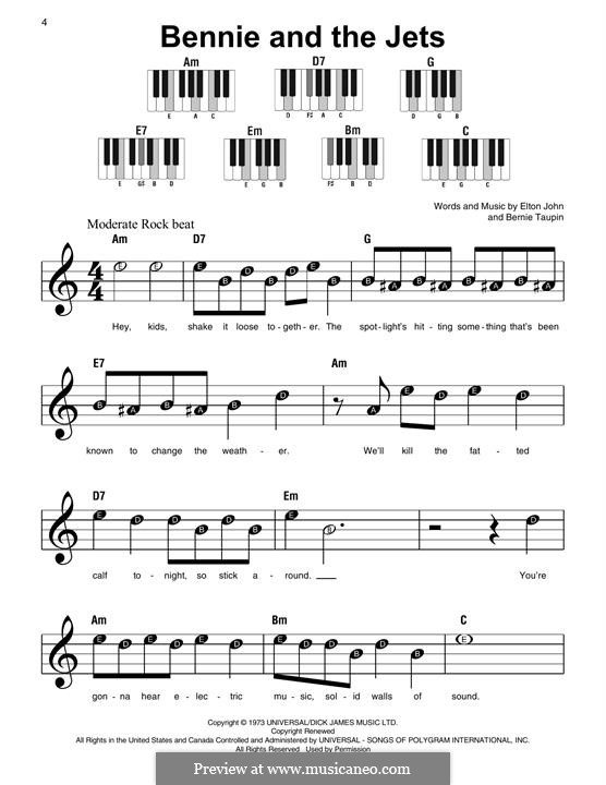 Bennie and the Jets: Melody line by Elton John