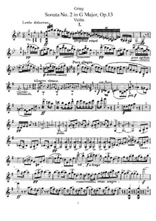 Sonata for Violin and Piano No.2 in G Major, Op.13: Solo part by Edvard Grieg