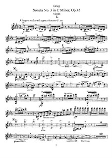 Sonata for Violin and Piano No.3 in C Minor, Op.45: Solo part by Edvard Grieg