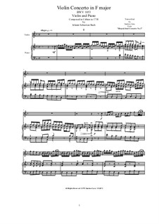 Concerto for Oboe and Strings in F Major, BWV 1053R: Version for violin and piano by Johann Sebastian Bach