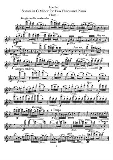 Sonata for Two Recorders and Basso Continuo in G Minor: Version for two flutes and piano – flute I part by Jean Baptiste Loeillet de Gant