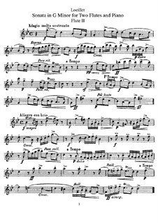 Sonata for Two Recorders and Basso Continuo in G Minor: Version for two flutes and piano – flute II part by Jean Baptiste Loeillet de Gant