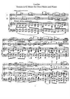 Sonata for Two Recorders and Basso Continuo in G Minor: Version for two flutes and piano by Jean Baptiste Loeillet de Gant