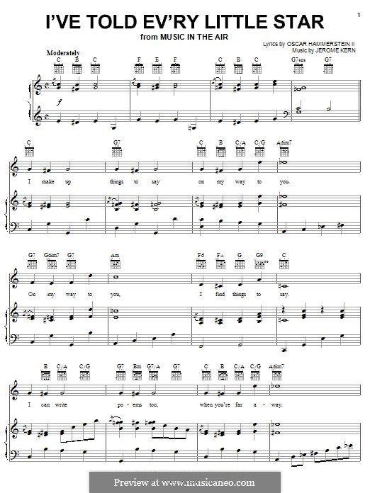 I've Told Ev'ry Little Star (from Music In The Air): For voice and piano (or guitar) by Jerome Kern