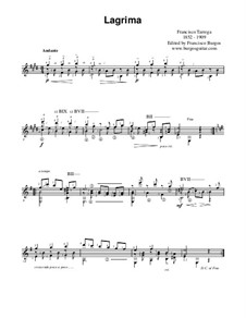 Lagrima. Prelude: For guitar by Francisco Tárrega