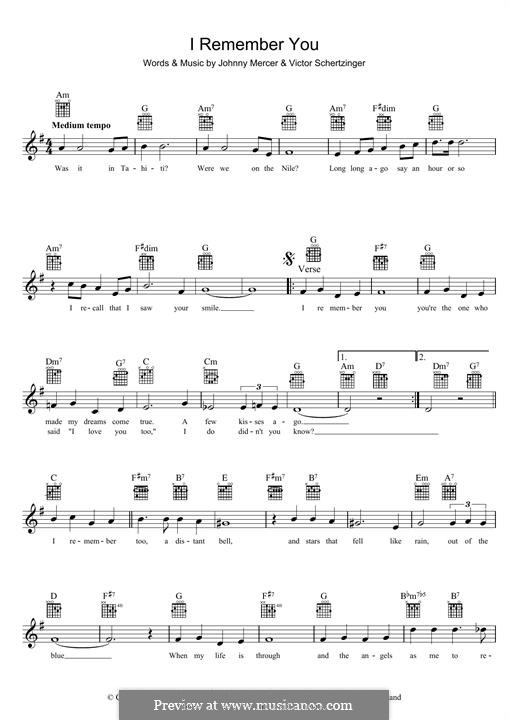I Remember You (Diana Krall): Melody line by Victor Schertzinger