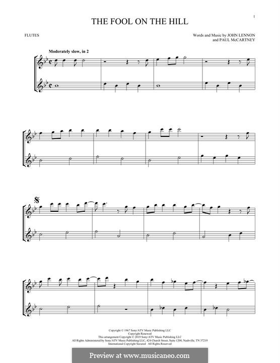 The Fool on the Hill (The Beatles): For two flutes by John Lennon, Paul McCartney