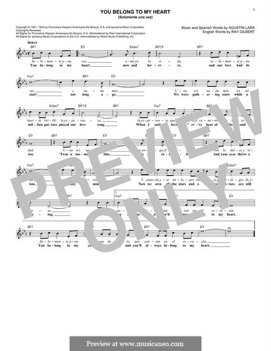 You Belong To My Heart (Solamente Una Vez): Melody line by Agustin Lara