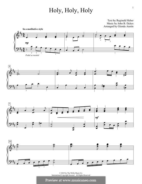 Holy, Holy, Holy! Lord God Almighty: For piano by John Bacchus Dykes