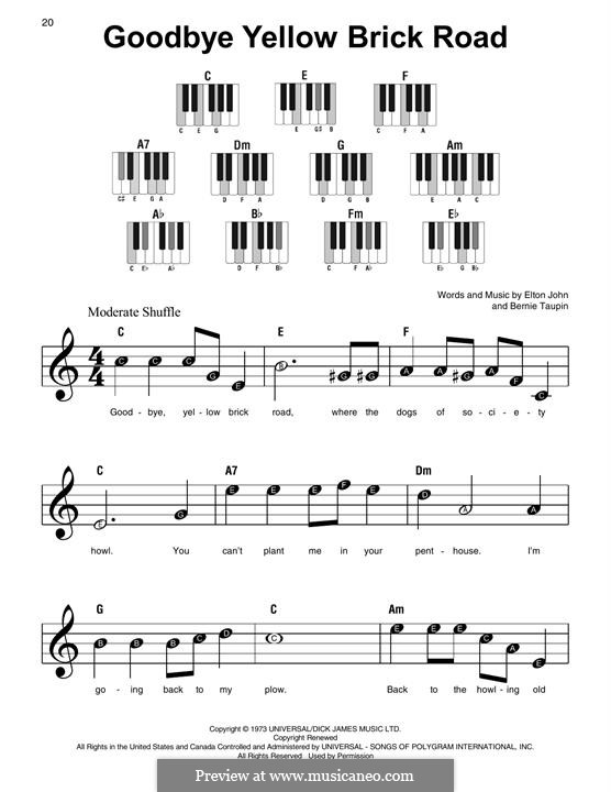 Goodbye Yellow Brick Road: Melody line by Elton John