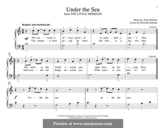 Under the Sea (from The Little Mermaid): For piano by Alan Menken