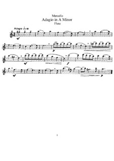 Adagio in A Minor for Flute and Piano: Flute Part by Benedetto Marcello