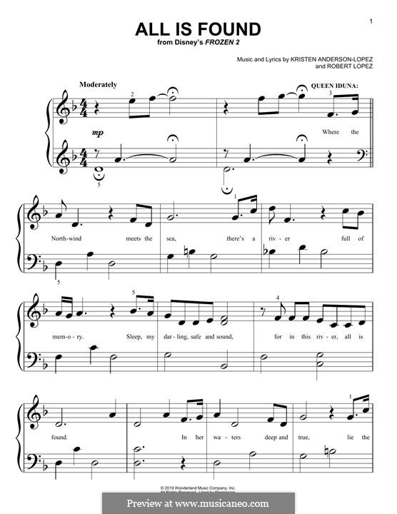 All Is Found (from Disney's Frozen 2): For easy piano by Robert Lopez, Kristen Anderson-Lopez