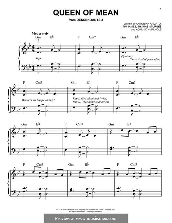 Queen of Mean (from Disney's Descendants 3): For piano by Adam Schmalholz, Antonina Armato, Thomas Armato Sturges, Timothy James