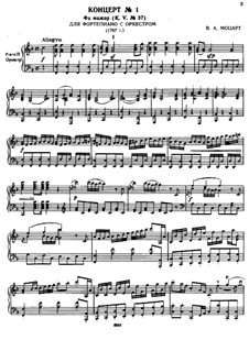 Concerto for Piano and Orchestra No.1 in F Major, K.37: Arrangement for piano four hands by Wolfgang Amadeus Mozart
