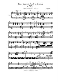 Concerto for Piano and Orchestra No.20 in D Minor, K.466: Arrangement for piano by Wolfgang Amadeus Mozart
