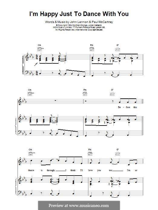 I'm Happy Just to Dance with You (The Beatles): For voice and piano (or guitar) by John Lennon, Paul McCartney