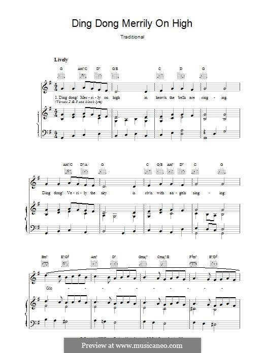 Ding Dong! Merrily on High (Printable Scores): For voice and piano (or guitar) by folklore