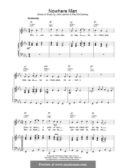 Nowhere Man (The Beatles): For voice and piano (or guitar) by John Lennon, Paul McCartney