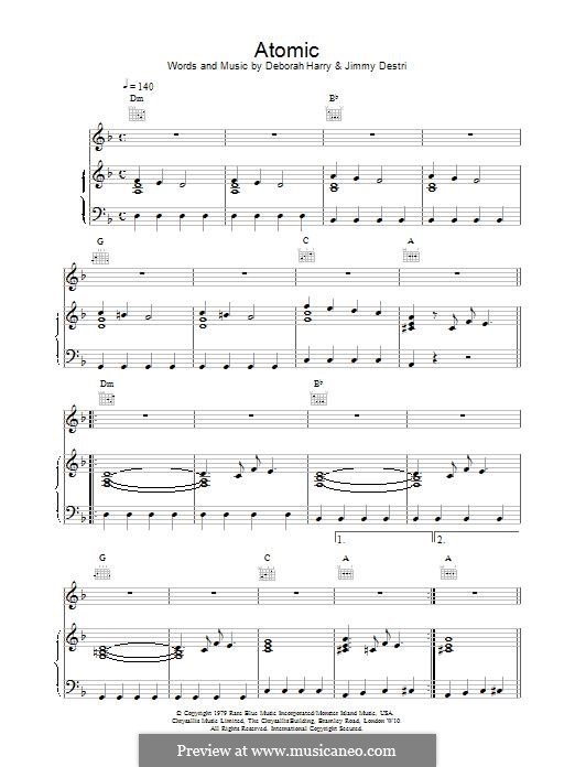 Atomic (Blondie): For voice and piano (or guitar) by Deborah Harry, James Mollica Destri
