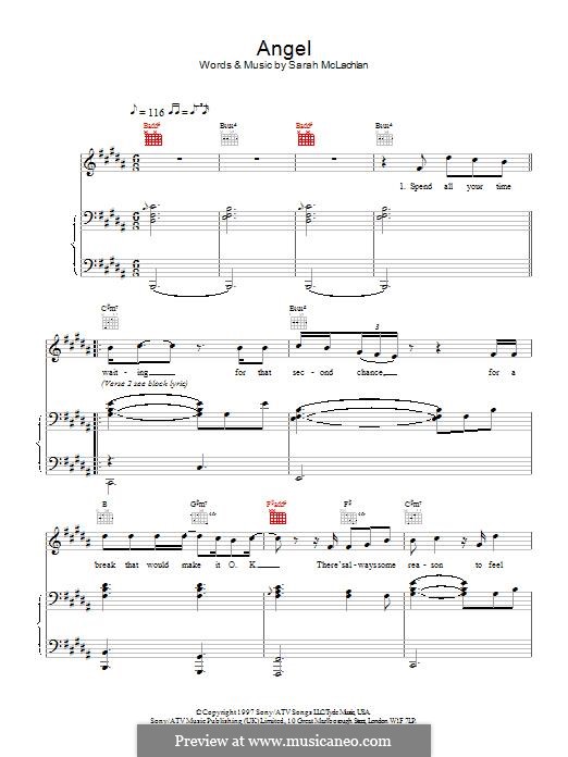 Angel: For voice and piano (or guitar) by Sarah McLachlan