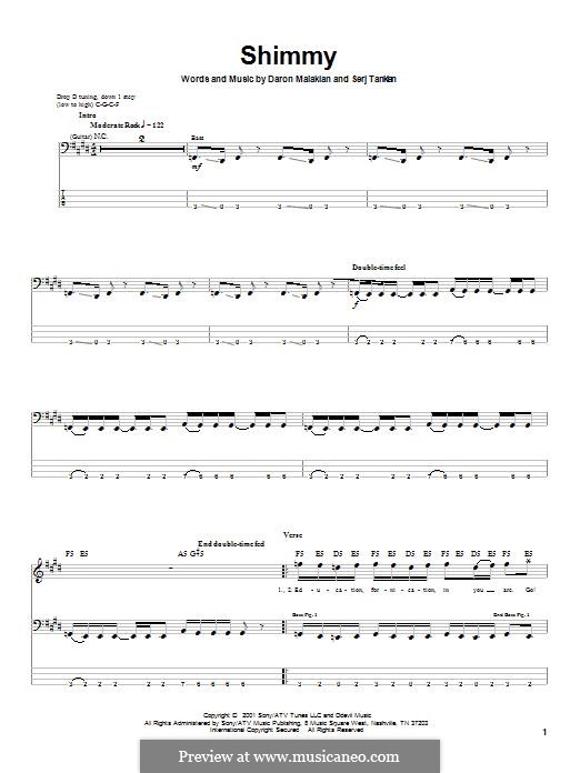 Shimmy (System of a Down): For bass guitar with tab by Daron Malakian, Serj Tankian