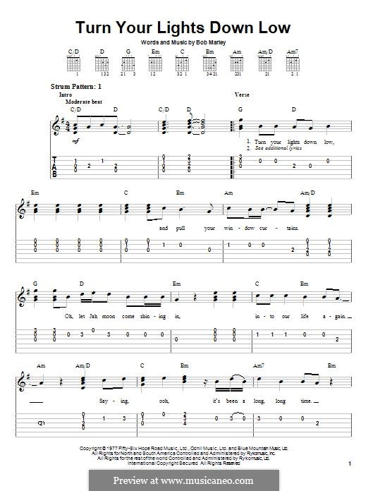 Turn Your Lights Down Low: For guitar with tab by Bob Marley