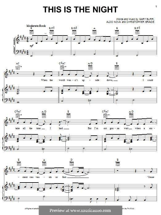 This is the Night: For voice and piano (or guitar) by Aldo Nova, Chris Braide, Gary Burr