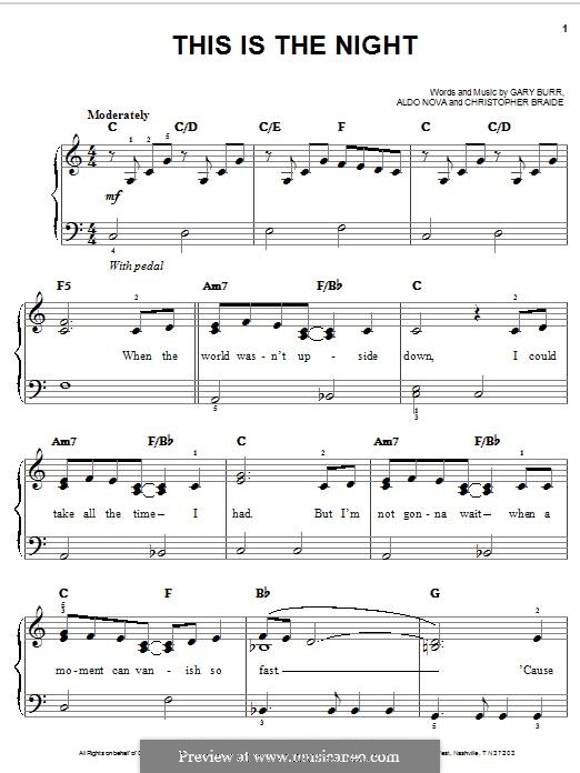 This is the Night: For piano by Aldo Nova, Chris Braide, Gary Burr