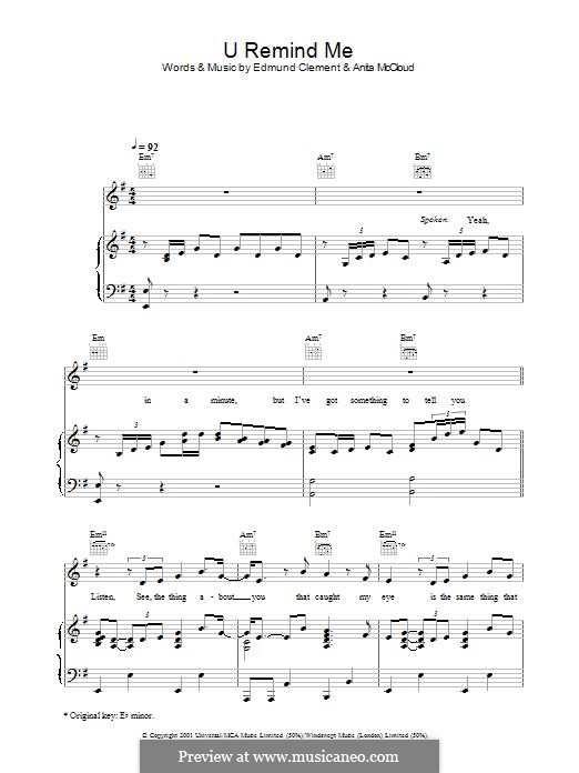 U Remind Me (Usher): For voice and piano (or guitar) by Anita McCloud, Eddie Hustle