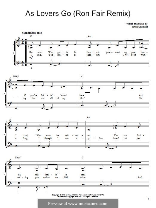 As Lovers Go (Dashboard Confessional): For piano by Chris Carrabba