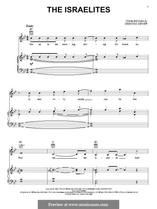 The Israelites (Desmond Dekker & The Aces): For voice and piano (or guitar) by Desmond Dekker