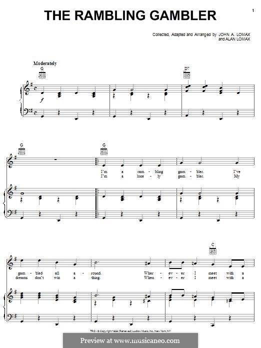 The Rambling Gambler: For voice and piano (or guitar) by Alan Lomax, John A. Lomax