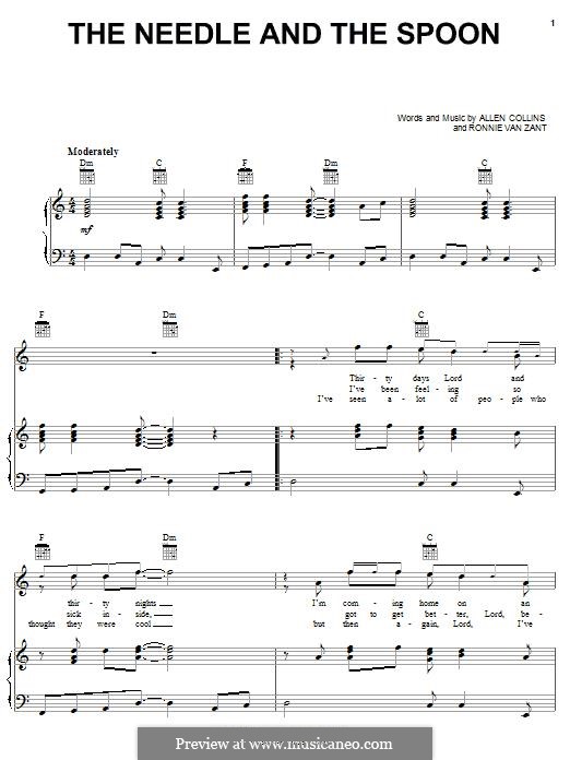 The Needle and The Spoon (Lynyrd Skynyrd): For voice and piano (or guitar) by Allen Collins, Ronnie Van Zant