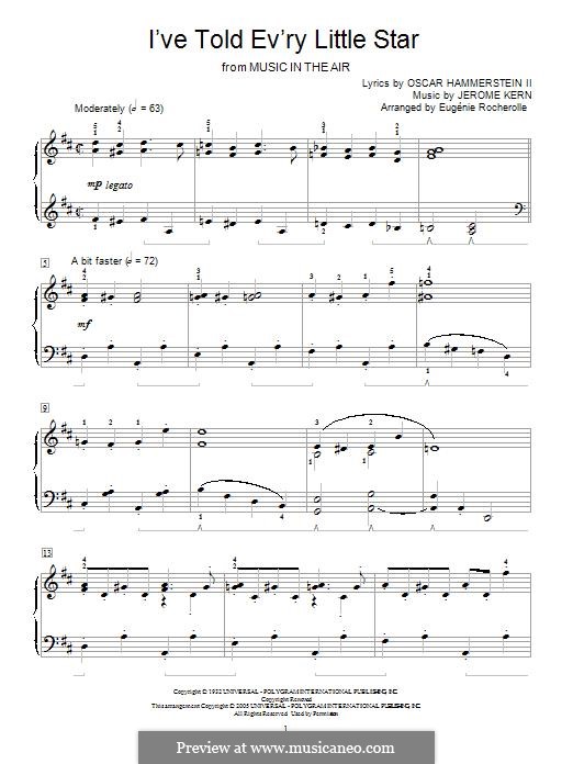 I've Told Ev'ry Little Star (from Music In The Air): For piano by Jerome Kern