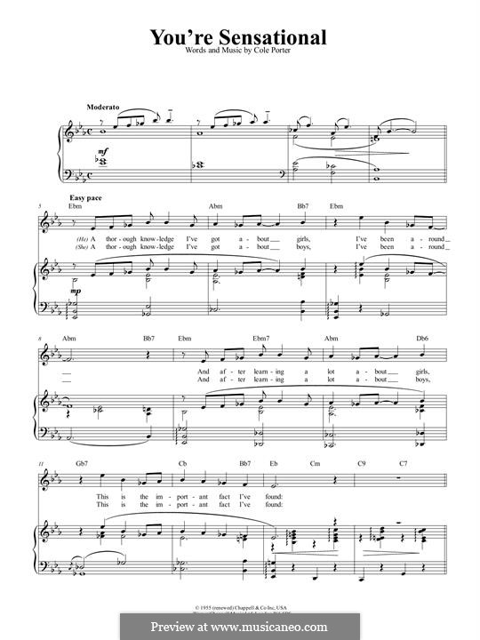 You're Sensational (Frank Sinatra): For voice and piano (or guitar) by Cole Porter