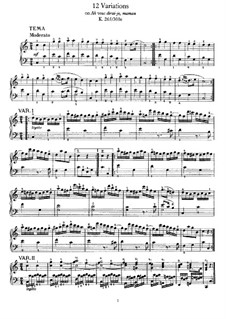 Twelve Variations on 'Ah vous dirais-je, Maman', K.265/300e: For piano (with fingering) by Wolfgang Amadeus Mozart