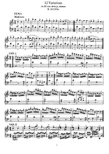 Twelve Variations on 'Ah vous dirais-je, Maman', K.265/300e: For piano (with fingering) by Wolfgang Amadeus Mozart