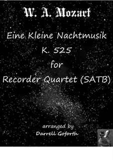 Complete Movements: For recorder quartet by Wolfgang Amadeus Mozart