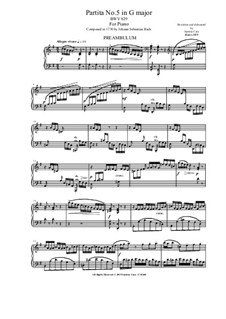 Partita for Keyboard No.5 in G Major, BWV 829: For piano by Johann Sebastian Bach