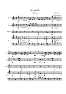 Four Ländler for Piano Four Hands, D.814: No.1, for quartetto by Franz Schubert