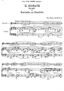 Two Sonatas for Clarinet (or Viola) and Piano, Op.49: Sonata No.2 in F Sharp Minor by Max Reger